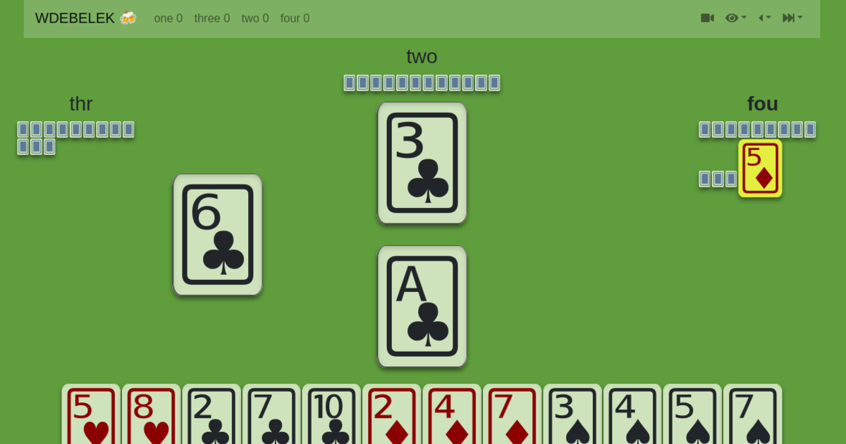 screenshot of the wdebelek card playing app